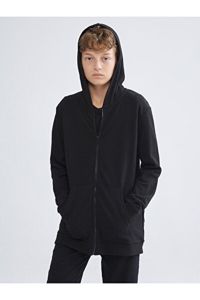 LC Waikiki Two Mt Shop Quality Lcw Kids Black Hooded Boys' Zipper Sweatshirt