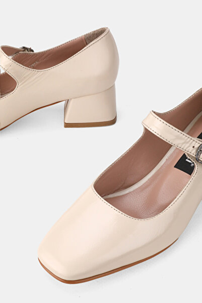 TUNAELLİ KADIN BEJ RUGAN HAKİKİ DERİ 33-34-35-41-42-43 NUMARA ORTA TOPUKLU MARY JANE BANTLI AYAKKABI