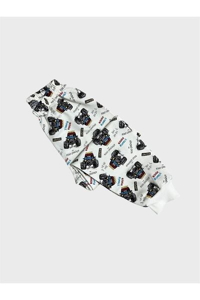 ALİŞ KİDS Set de pijamale sezoniere pentru băieți, din bumbac, de culoare albă, cu model de jeep, cu mâneci lungi