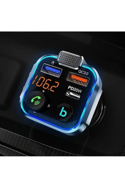 FOXMAG24 Διαμορφωτής αυτοκινήτου, Διπλή σύνδεση, Hands-Free, Μικρόφωνο, Bluetooth, Γρήγορη φόρτιση 3.0, USB-C, Μαύρο/Ασημί