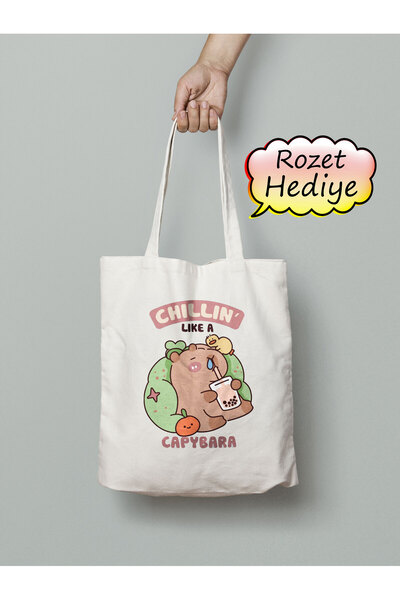 Akumastik Capybara Cute Tote Bag 35X40Cm - with Badge Gift