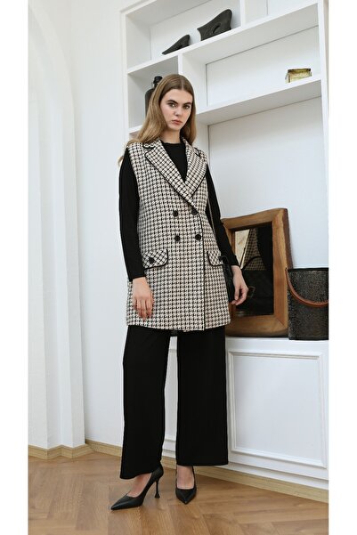 Gazella 43415 KRAUZE YAKA ÖNÜ ÇİFT DÜĞMELİ CEP GÖRÜNÜMLÜ TUİT KUMAŞ YELEK #01...