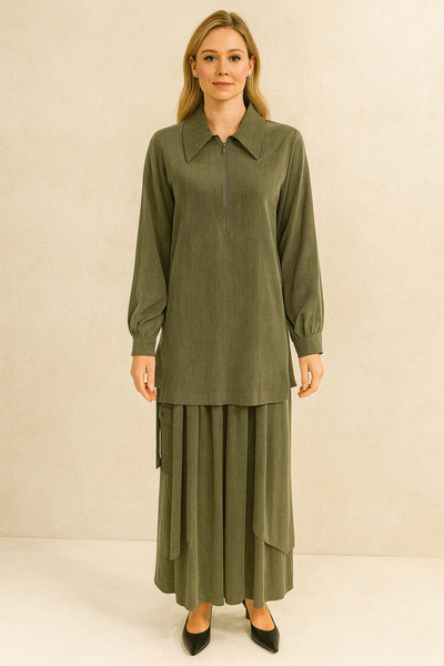 Gazella 43820 GÖMLEK YAKA YAKASI DETAYLI ÖNÜ YARIM FERMUARLI KOLU MANŞETLİ PA...