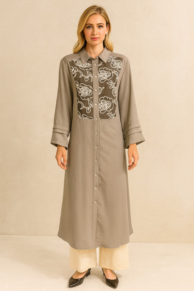 Gazella 42868 ÖNÜ FİLE DESENLİ KOLU KATLI DÜĞMELİ İKİLİ TAKIM #05-25#