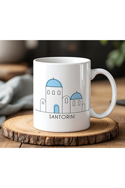 BB TRADE Santorini Designed White Ceramic Printed Mug 330ml
