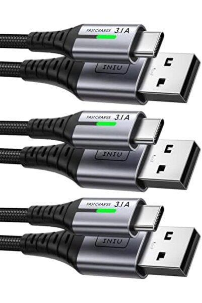 iniu USB C Cable, [3 Pack 1.6/6.6/6.6ft ] 3.1A QC3.0 Type C Charger Fast Charging, Durable Nylon USB