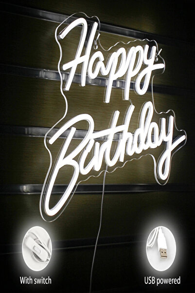 Tor Store Happy Birthday Yazılı Neon Led Işık Aydınlatma Doğum Günü Dekorasyo...