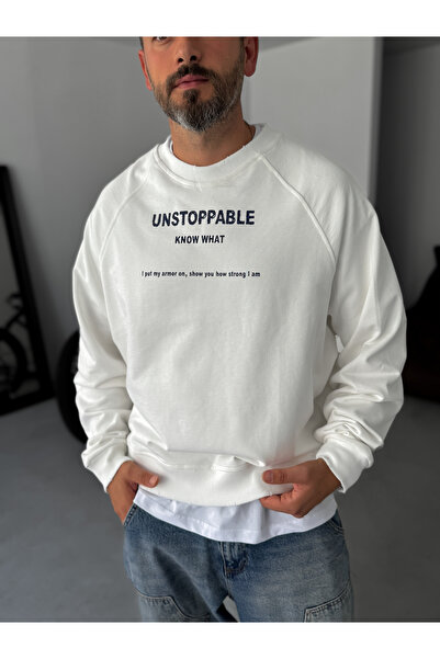 BYBASICMAN Beyaz Unstoppable Baskılı Sweatshirt JJ-241