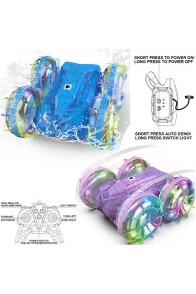 Fun Moment Amphibious Remote Control Car with Lights and Gesture Control Features blue