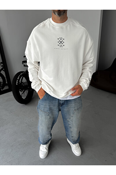 BYBASICMAN Beyaz Patchli Street Baskılı Sweatshirt JJ-118