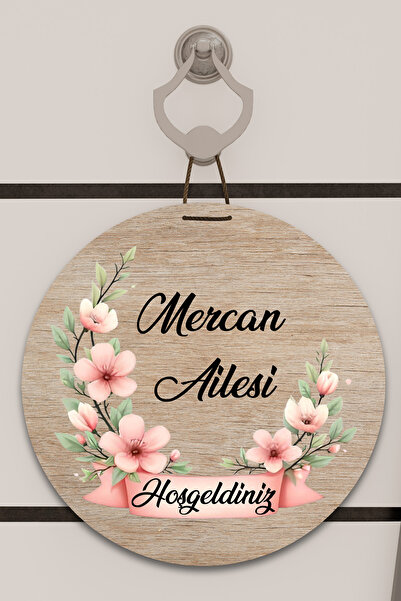 SHELİFE Dijital Baskı Açık Ahşap, Yarım Çember Pembe Çiçek desenli, Kişiye Öz...