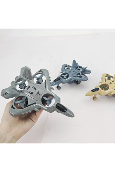 Fun Moment Friction-Powered Military Airplane Toy with Rotating Propellers gray