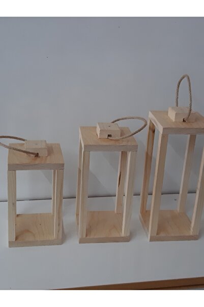 AHŞAP MUMLUK Ahşap şamdanlık, fener, mumluk 3 lü set