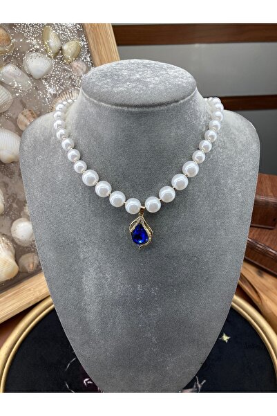 Çelik 💧 Zarif Damla Şeklinde Mavi Taşlı Damla Kolye Uçlu İnci Kolye – Şık & ...