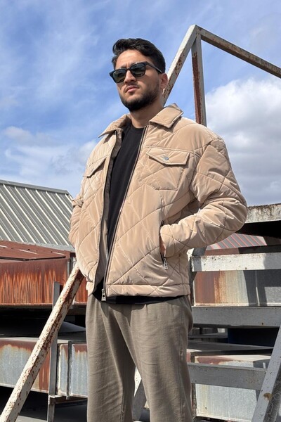 inpool Shirt Collar, Oversized, Double Pocket Flap, Diamond Patterned Quilted Jacket 2504