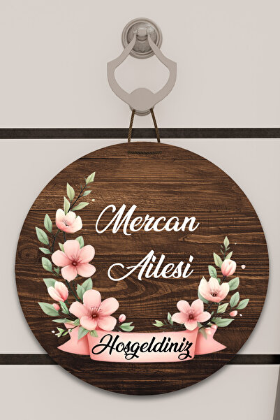 Dormot Dijital Baskı Ahşap, Yarım Çember Pembe Çiçek desenli, Kişiye Özel Kap...