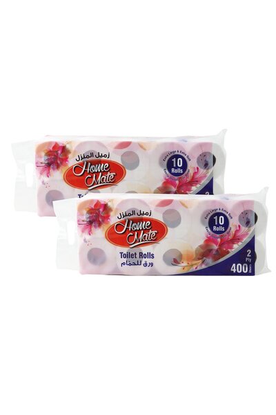 Homemate مناديل حمام هوم ميت سادة، طبقتان - ١٠ × ٤٠٠ ورقة (عبوة من قطعتين) | مناديل ناعمة ومتينة