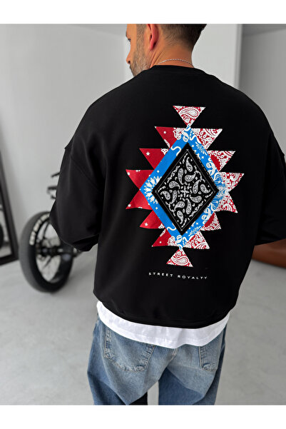BYBASICMAN Black Patched Street Printed Sweatshirt Jj-118