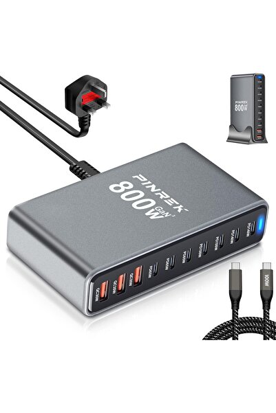 PINREK 800W USB C Charger Hub, 10-Port GaN III Fast Charging Station with 140W Type C PD3.1