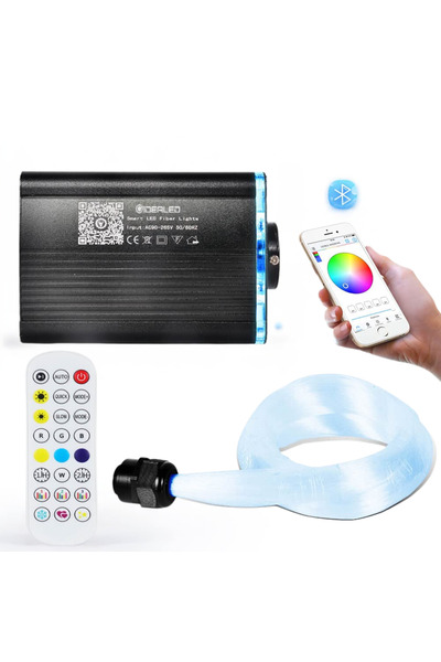 Lediamant Kit fibră optică Bluetooth RGBW 400m, sursă de alimentare și teleco...