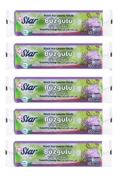 Star Plus Büzgülü Büyük Boy Çöp Torbası 5 Paket Lavanta Kokulu 65x70 cm