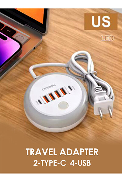 ADAPTÖRLER Yaratıcı yuvarlak PD50W Plug-in şarj 4USB portu + 2TYPE-C çoklu Port akıllı hızlı şarj