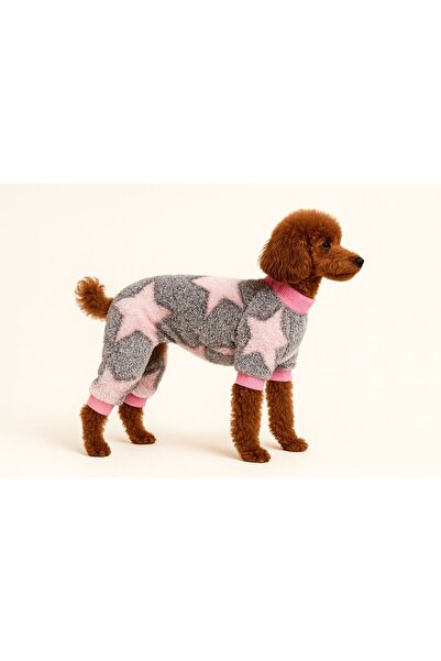 DOGİ&DOG Küçük Irk Pembe Yıldız Detaylı Peluş Köpek Tulumu Köpek Kıyafeti Kedi Kıyafeti (1-10KG)