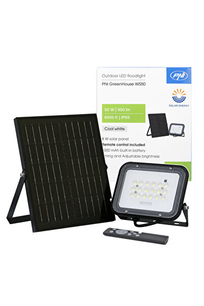 PNI GreenHouse WS50 50W LED reflector with solar panel, 6000mAh battery