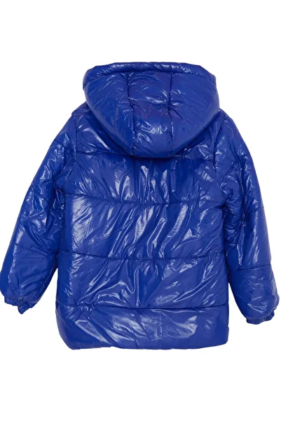 İrem Çocuk Giyim Boy's Best Printed Hooded Zippered Blue Puffer Jacket