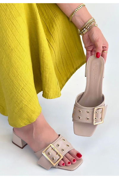 Ovebu Ciey beige skin high heel slippers