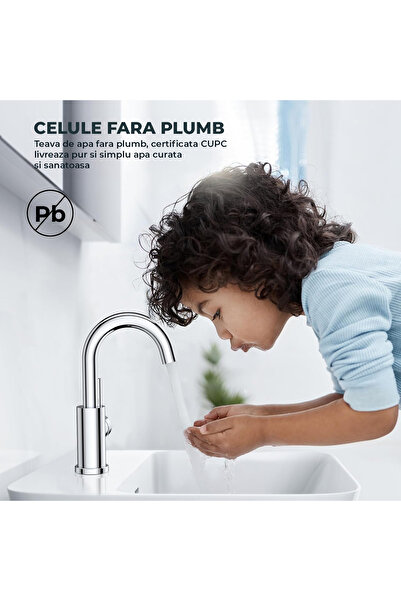 Elindor Baterie lavoar baie argintie ®, cu pipă pivotantă la 360°, monocomandă, finisaj periat lucios