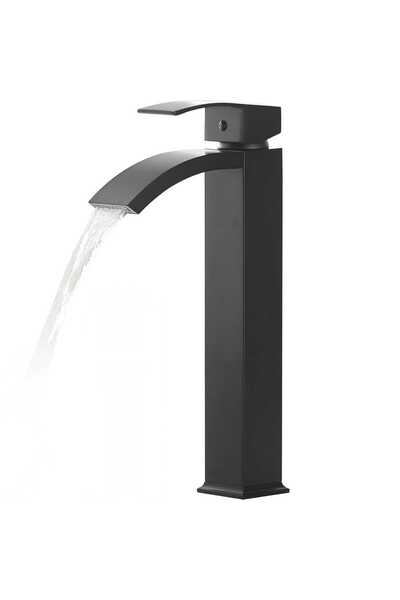 Elindor Baterie lavoar tip cascadă, design modern, alamă masivă, negru