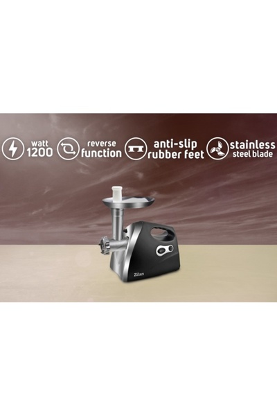 Zilan Meat Grinder, 1200W Power, Stainless Steel Plate and Tray, Sausage Accessories ZLN7599