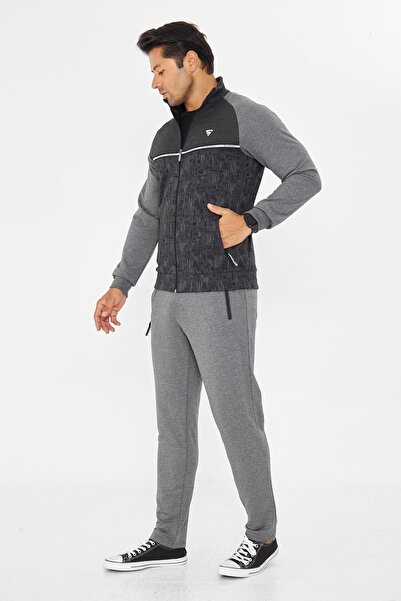 TRENDHİLL Ανδρικό σετ αθλητικής φόρμας με πλήρες φερμουάρ Anthracite 5817-A