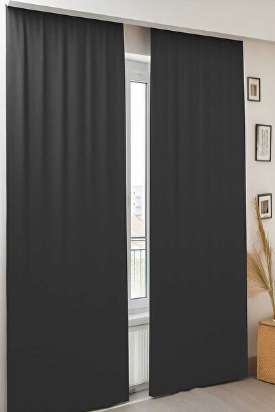 DEVRİM OLİVYA TEKSTİL Özel Dikim 1.Sınıf Antrasit Blackout Işık Geçirmez Fon Perde Ekstraforlu Karartma Blackout