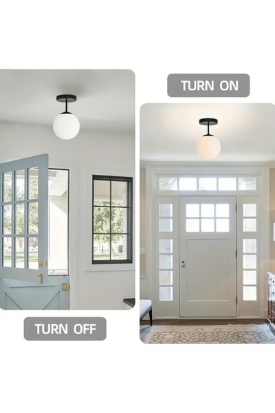 VENON 1 Piece Rica Wall Sconce with White Globe Glass and Black Metal for Living Room, Kitchen, Living Room, Bedroom, Plafonier Chandelier