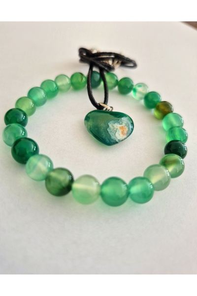 Anka aksesuar مجموعة أساور وقلادة من حجر العقيق الطبيعي - هدية