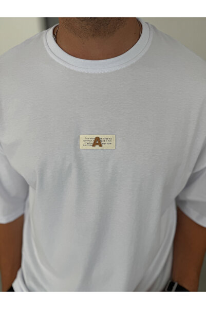 BYBASICMAN Tricou supradimensionat cu text alb A BY-079