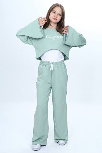 Jannock Set de trening pentru fete, 100% bumbac, 3 piese – Top crop modern, m...