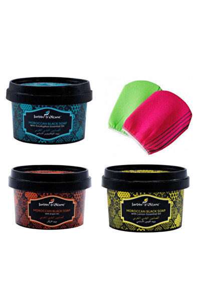 Jardin D Oleane مجموعة تنظيف و تقشير الجسم 3 صابونيات مع الليفه الكورية