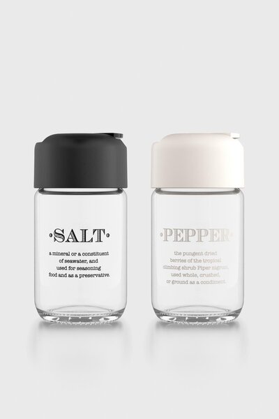 Renga Rita Yazılı 67 ml 2'li Cam Tuzluk Biberlik Seti 122020 Siyah-Bej