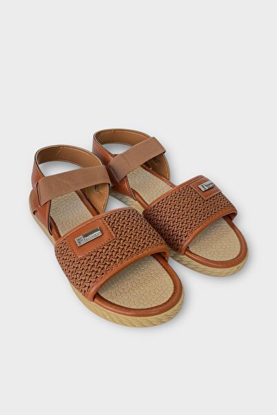 Liger Women's Straw Single Strap Rubber Detailed Sandals Taba