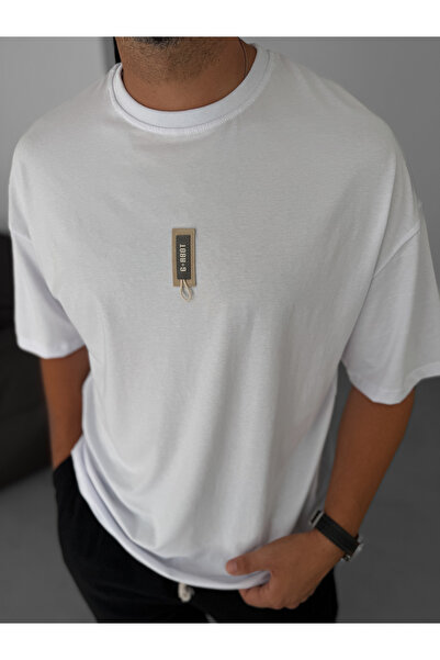 BYBASICMAN Tricou supradimensionat alb G- cu patch și șnur BY-080