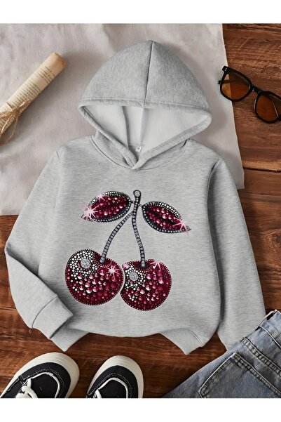 oneagılyazı سويت شيرت شتوي بغطاء للرأس، مطبوع عليه زهرة الكرز للأطفال