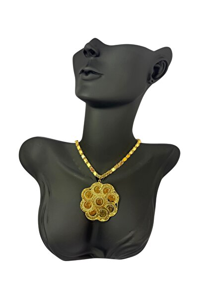 i-k global ticaret 22 Ayar Altın Kaplama Pullu Zincir Çeyrek Altınlı Kolye Ucu Set