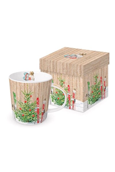 OEM Porcelain gift mug for tea and coffee 'Christmas Ski', 350ml