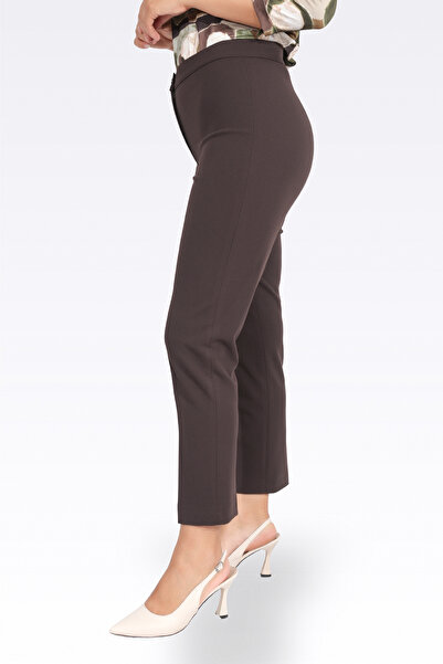 TOLGA SARAÇOĞLU Brown Tight-Leg Ankle-Length Crepe Textured Pants