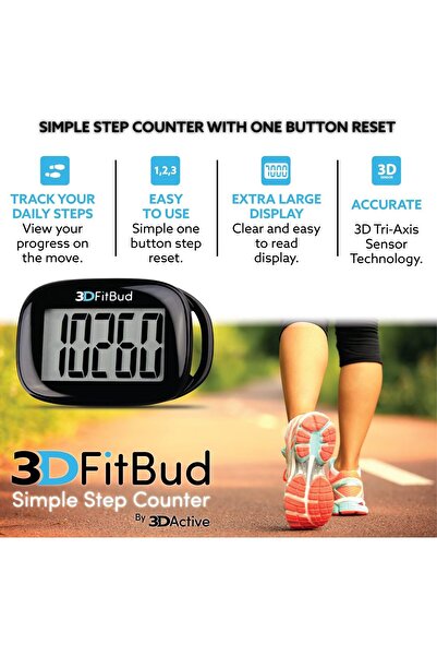 Generic 3DActive Step Counter 3D FitBud Simple Pedometer A420S (Black)