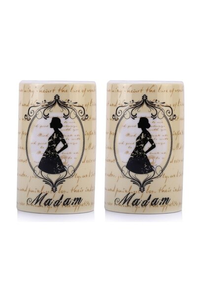 Bosphorus 2 Pieces Pen Holder with Madam Pattern Ceramic Office Supplies 7X7X11Cm