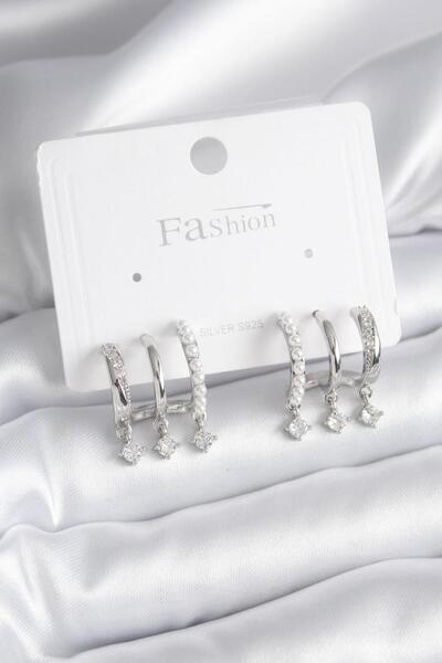 Celira Brass Silver Color Zircon Stone Detail Pearl Women's Earrings Ns2857